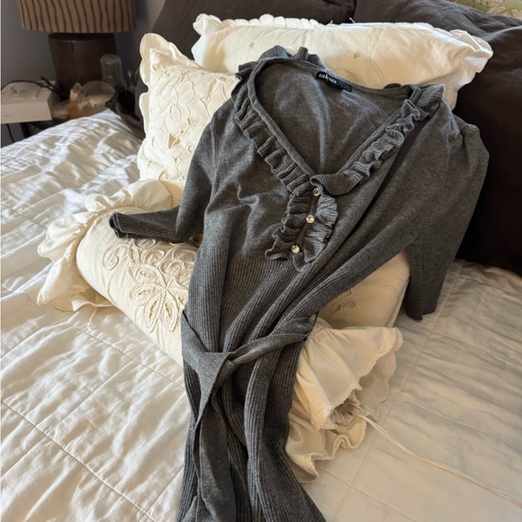 Takara Gray Ruffle Wrap top - Picture 8 of 8